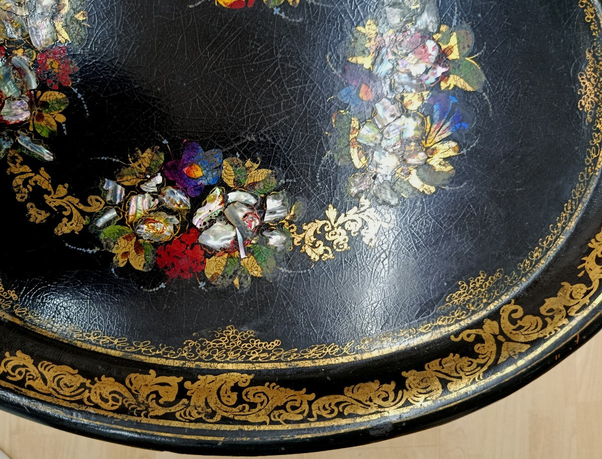 Niii Tray In Boiled Cardboard Decorated With Gilding And Flowers-photo-3
