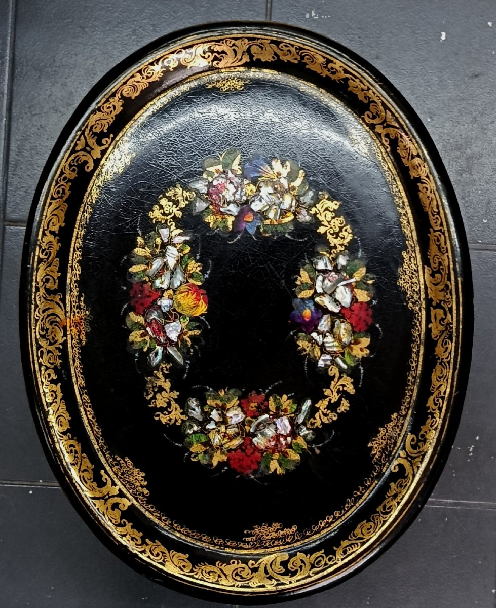 Niii Tray In Boiled Cardboard Decorated With Gilding And Flowers-photo-4