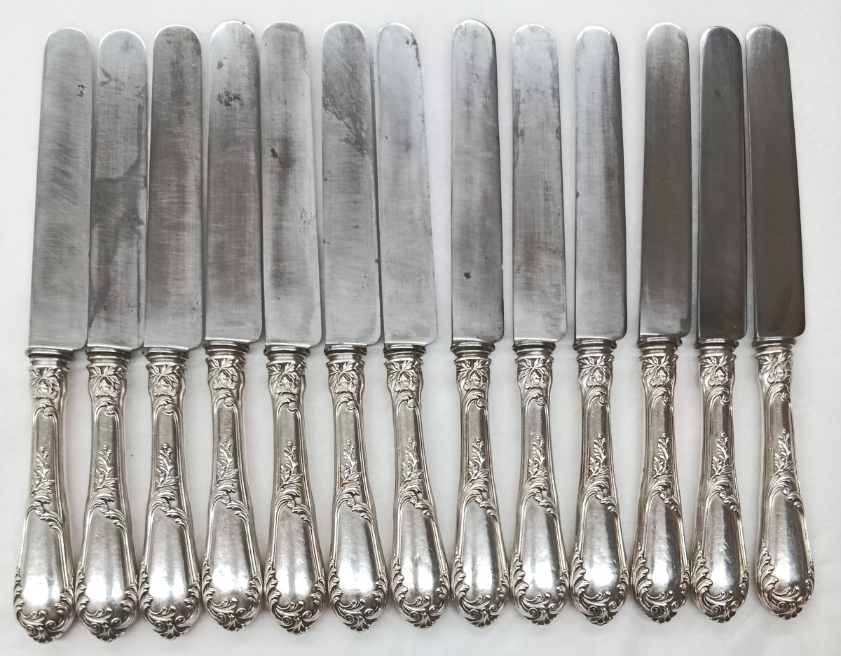 14 Silver-plated Table Knives By Henri Soufflot, 19th Century-photo-4