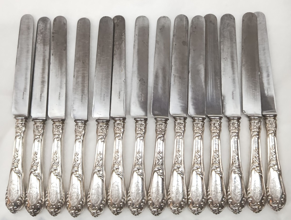 14 Silver-plated Table Knives By Henri Soufflot, 19th Century