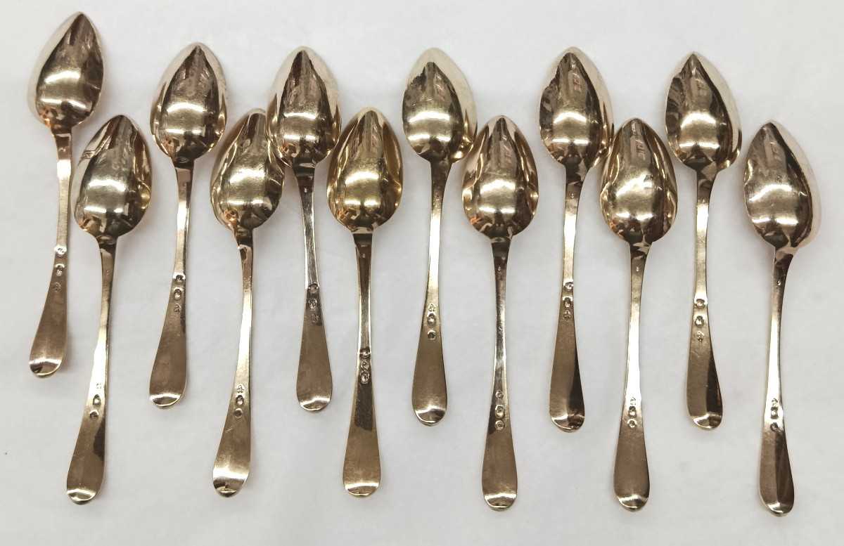 12 petites cuillères en argent vermeillé début XIX-photo-2