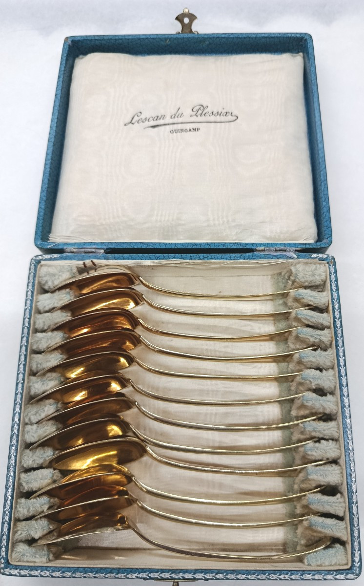 12 petites cuillères en argent vermeillé début XIX-photo-1