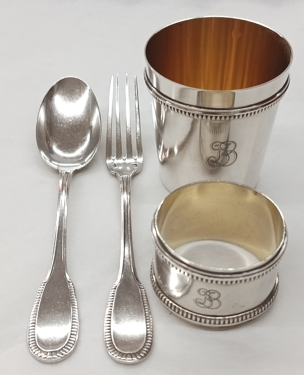 Coffret de Baptême 4 pièces argent Olier & Caron