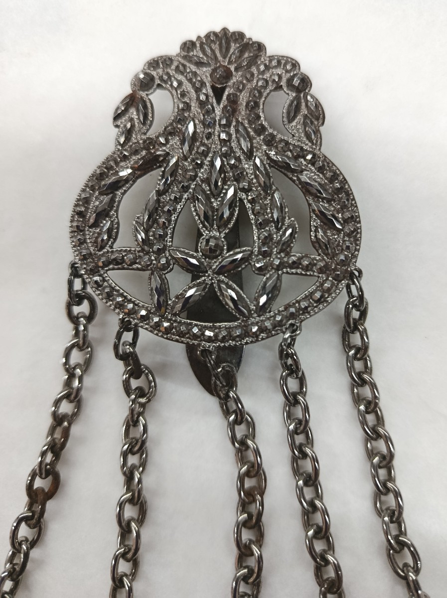 5-chain Steel Chatelaine Made Of Marcasite-photo-2