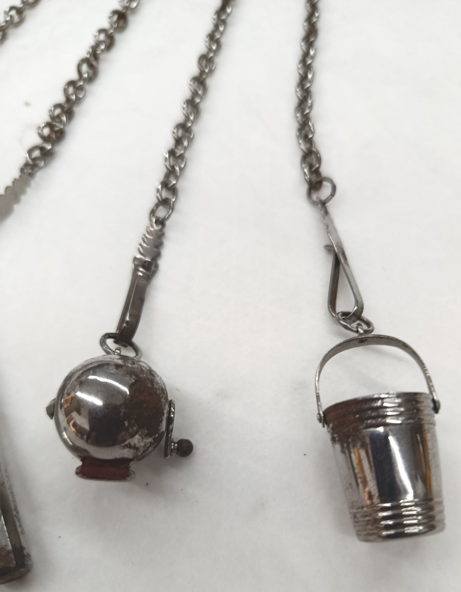 5-chain Steel Chatelaine Made Of Marcasite-photo-3