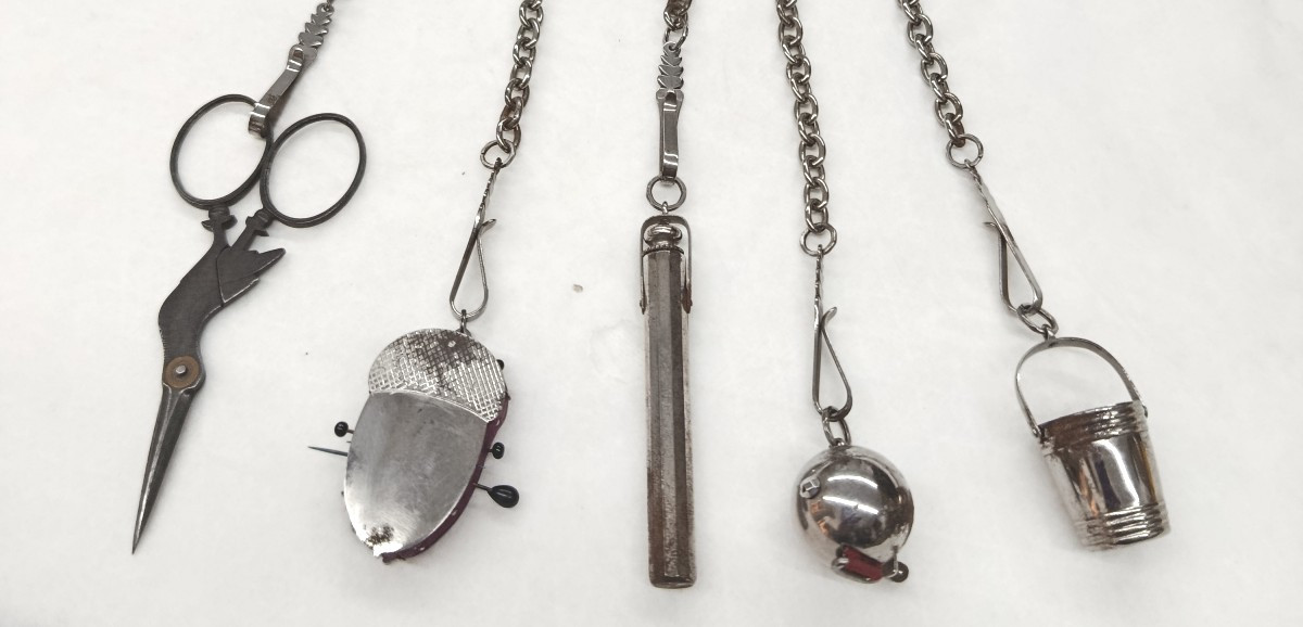 5-chain Steel Chatelaine Made Of Marcasite-photo-3