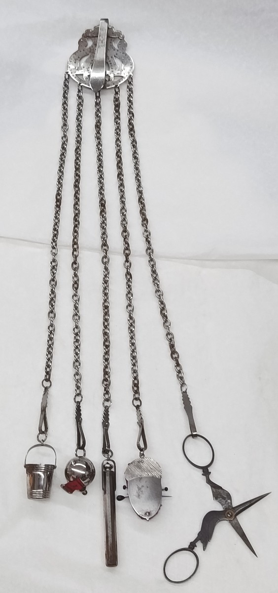 5-chain Steel Chatelaine Made Of Marcasite-photo-5