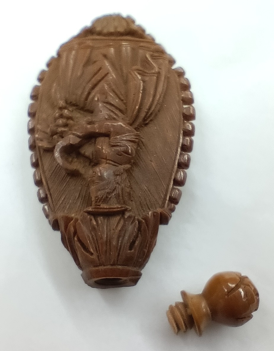 Needle Case Carved From Corozo Nut With A Bouquet Of Fruit And An Allegory-photo-3