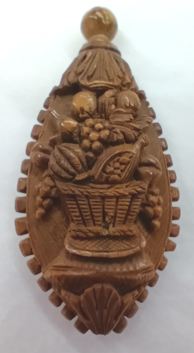 Needle Case Carved From Corozo Nut With A Bouquet Of Fruit And An Allegory