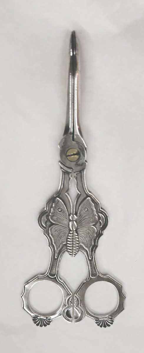 Pair Of Silver-plated Metal Scissors With Butterfly Decoration 