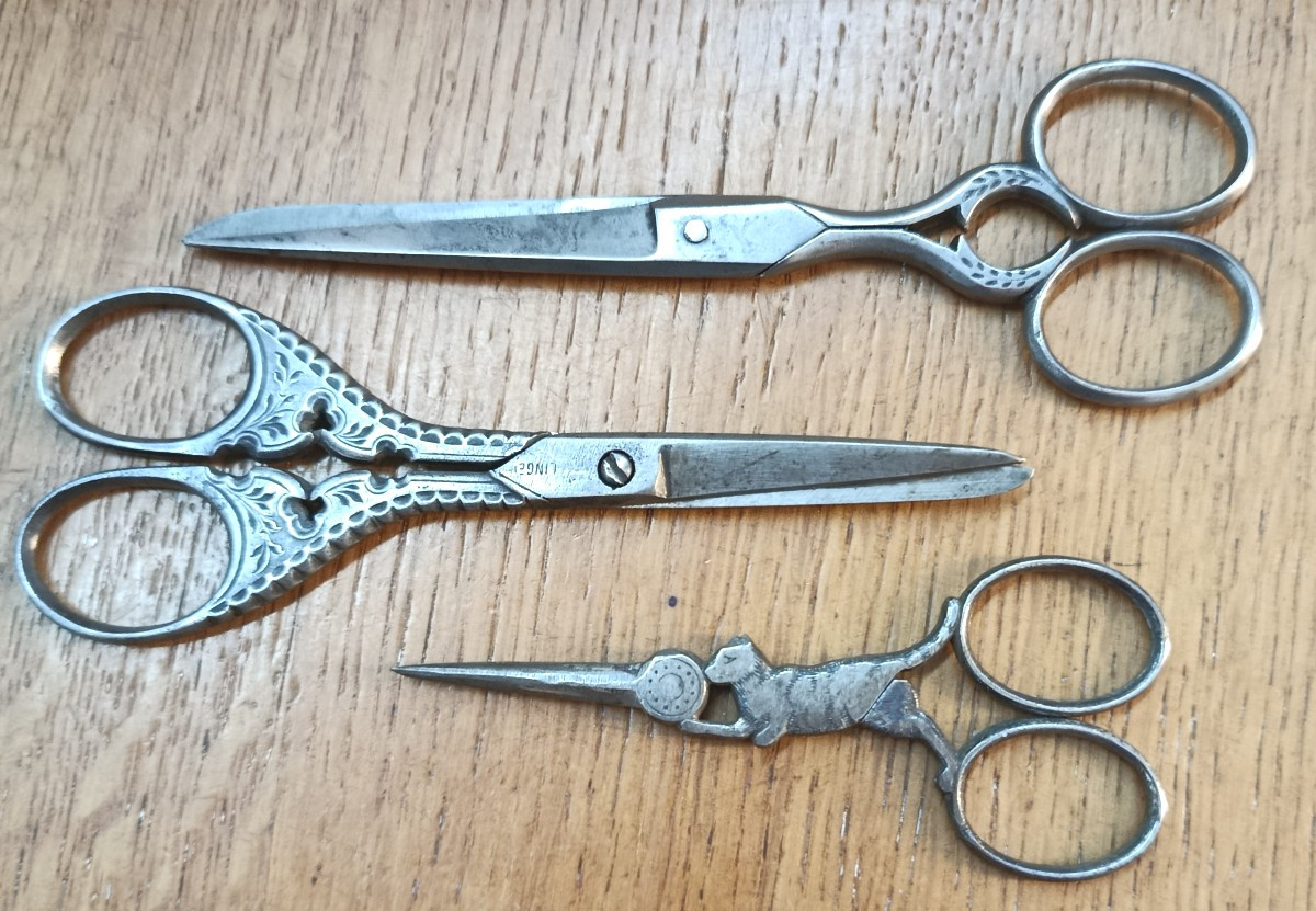 3 paire de ciseaux de couture en acier XIX