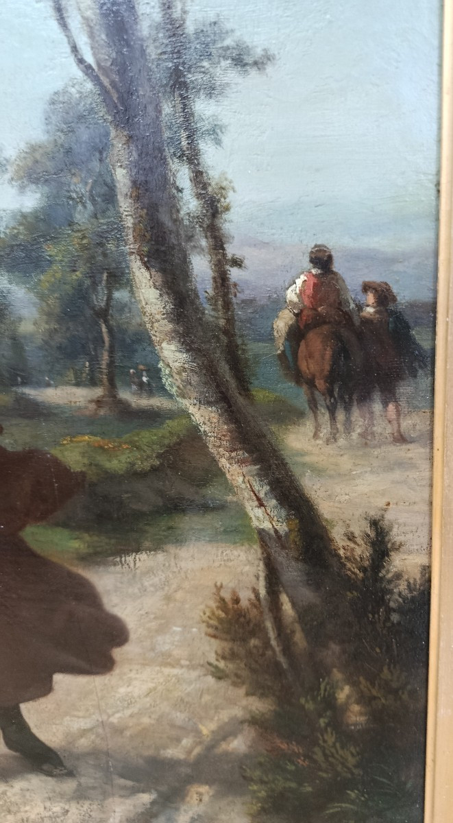  "the Water Carrier" Oil On Wood, 19th Century-photo-3