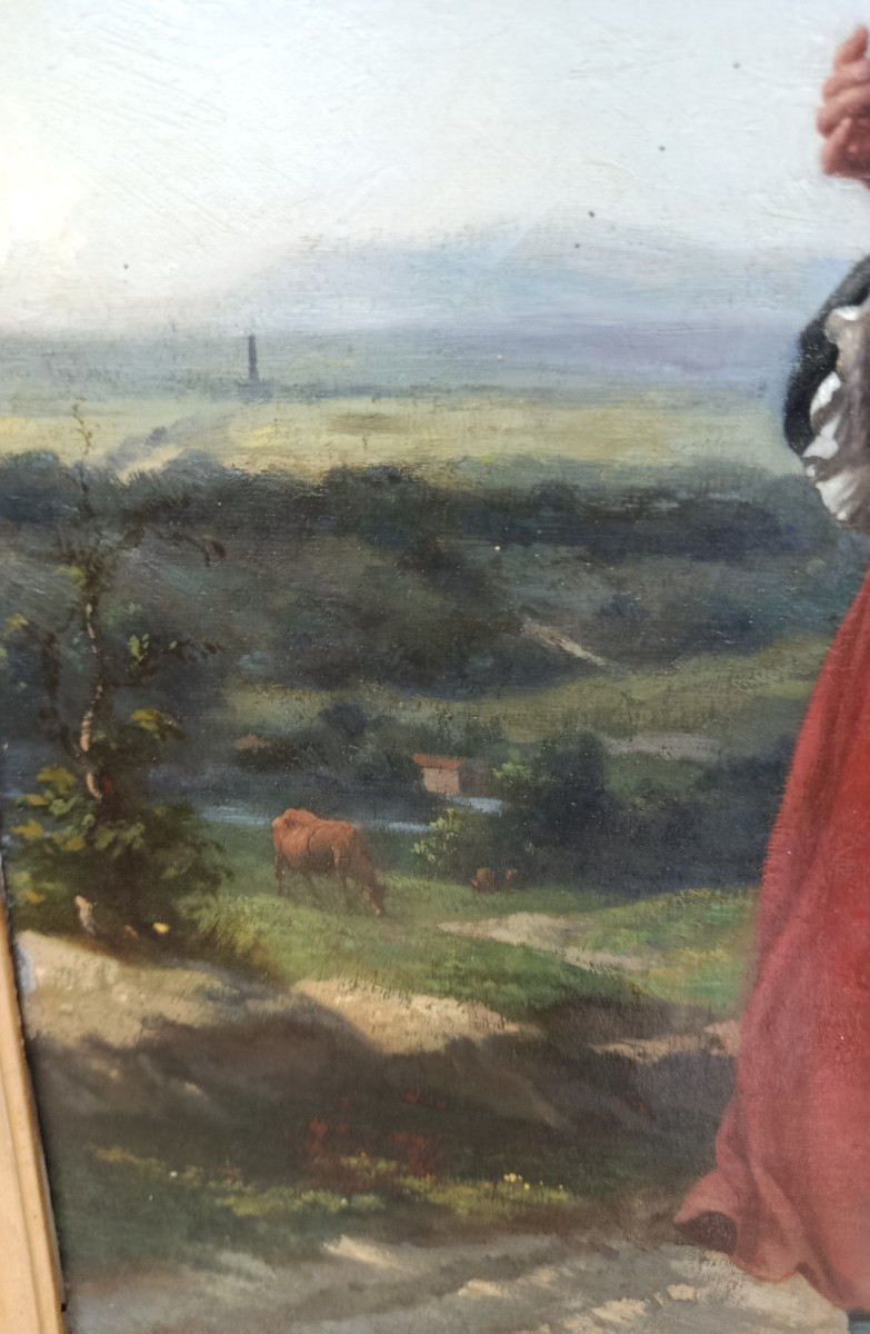  "the Water Carrier" Oil On Wood, 19th Century-photo-4