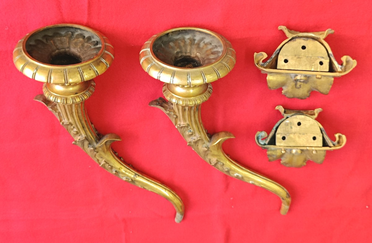 Paire d'appliques en bronze doré en forme de cornes d'abondance XIX-photo-3