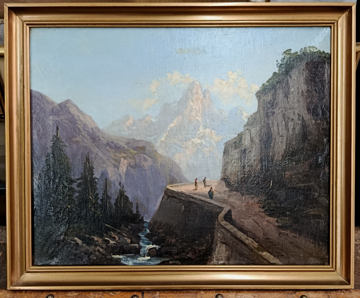 Col du Pourtalet Pic du Midi d'Ossau huile sur toile XIX-photo-2