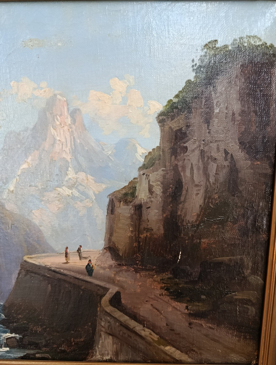 Col du Pourtalet Pic du Midi d'Ossau huile sur toile XIX-photo-3