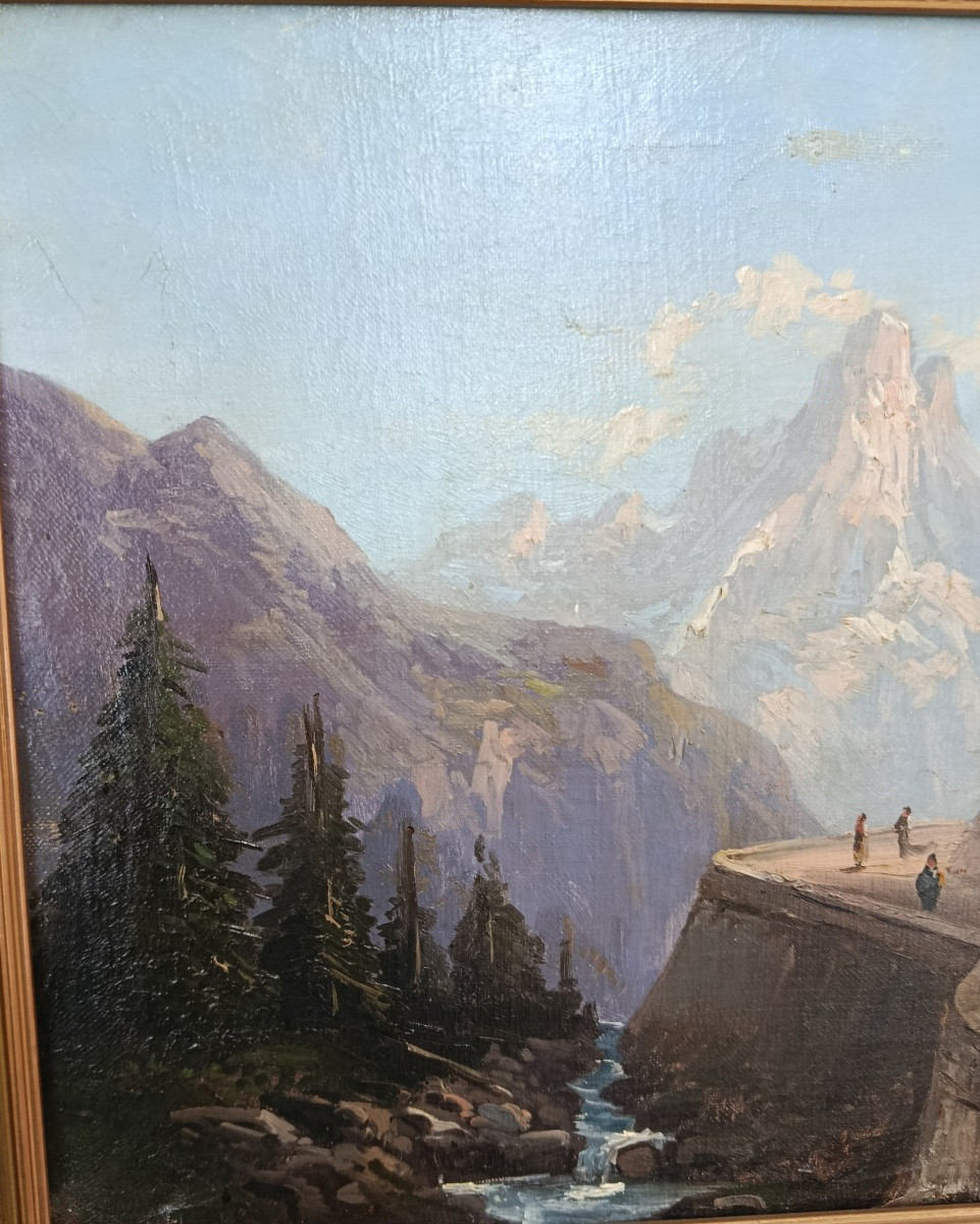 Col du Pourtalet Pic du Midi d'Ossau huile sur toile XIX-photo-4