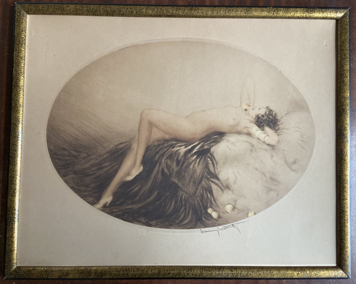 Louis Icart, Engraving “naked Woman With Fruit”-photo-2