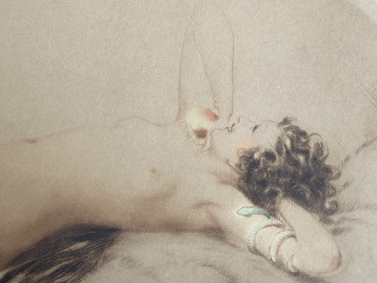 Louis Icart, Engraving “naked Woman With Fruit”-photo-1