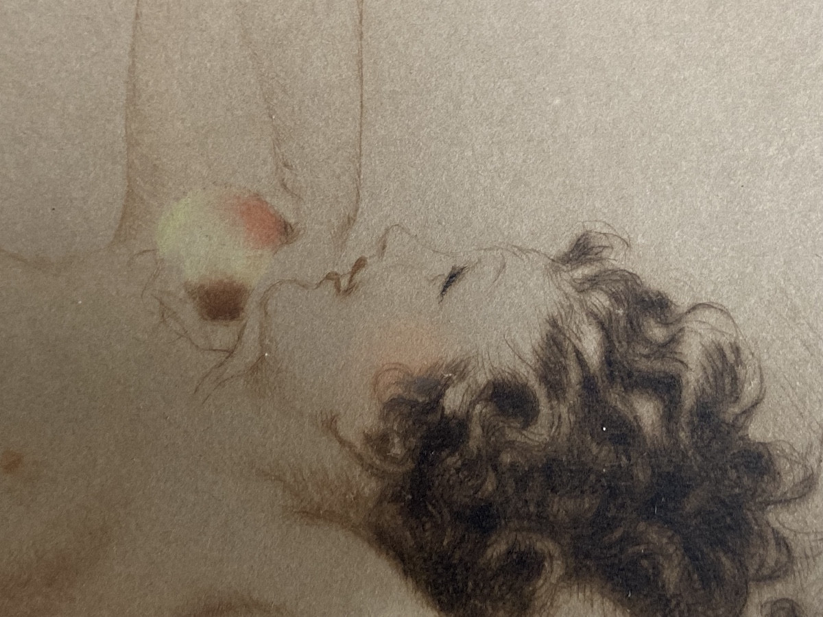 Louis Icart, Engraving “naked Woman With Fruit”-photo-2