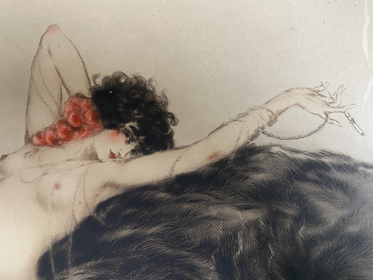 Louis Icart, gravure « Femme nue aux fleurs »-photo-4
