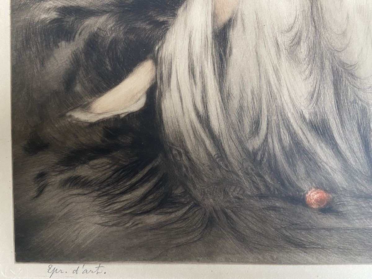 Louis Icart, gravure « Femme nue aux fleurs »-photo-1