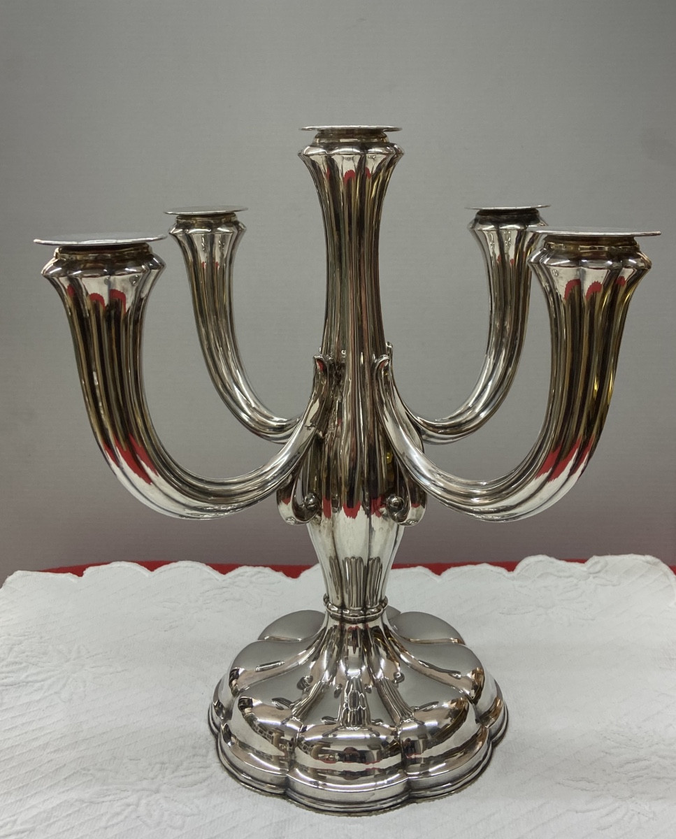 Silver Five-arm Chandelier, Germany, 20th Century.-photo-5