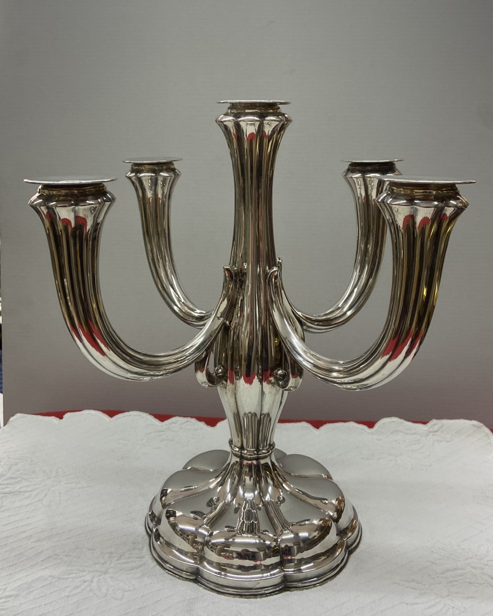 Silver Five-arm Chandelier, Germany, 20th Century.