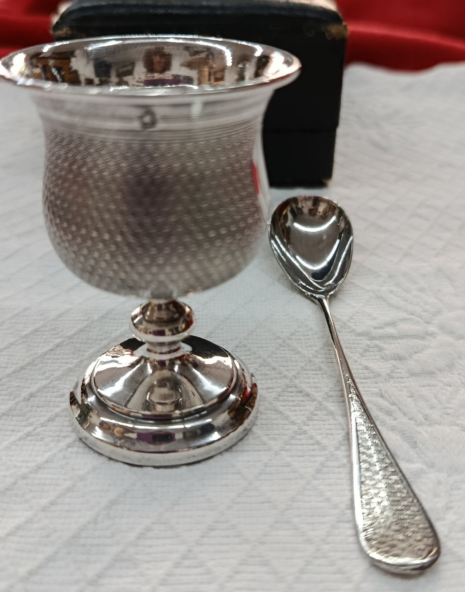 Coquetier et sa cuillère Argent  Massat Paul XIX-photo-2