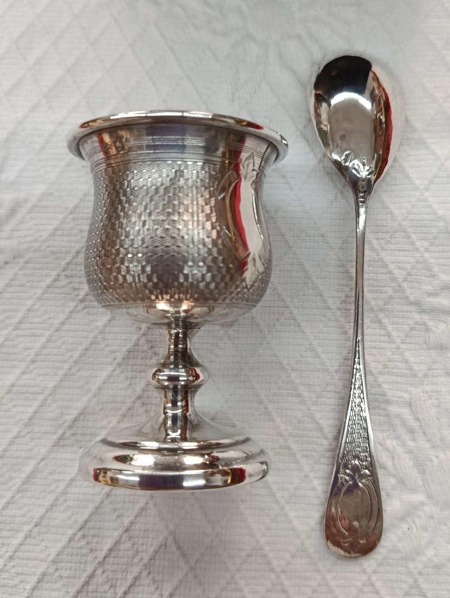 Coquetier et sa cuillère Argent  Massat Paul XIX-photo-4