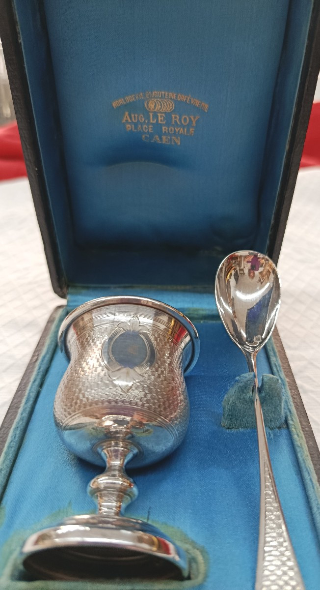 Coquetier et sa cuillère Argent  Massat Paul XIX-photo-3