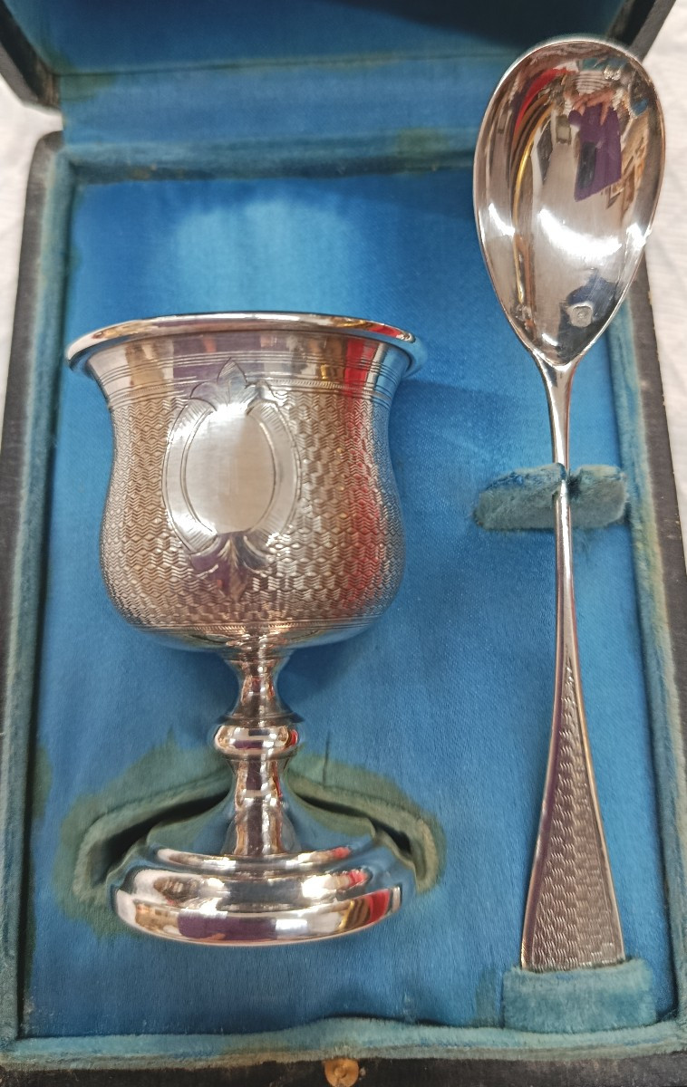 Coquetier et sa cuillère Argent  Massat Paul XIX