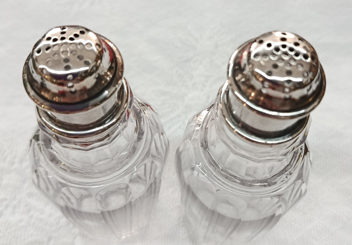 Paire de saupoudreuse argent et verre -photo-3