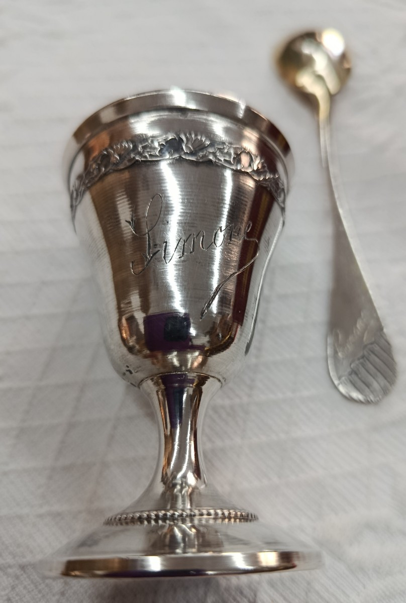 Coquetier et sa cuillère en Argent " Simone "-photo-1