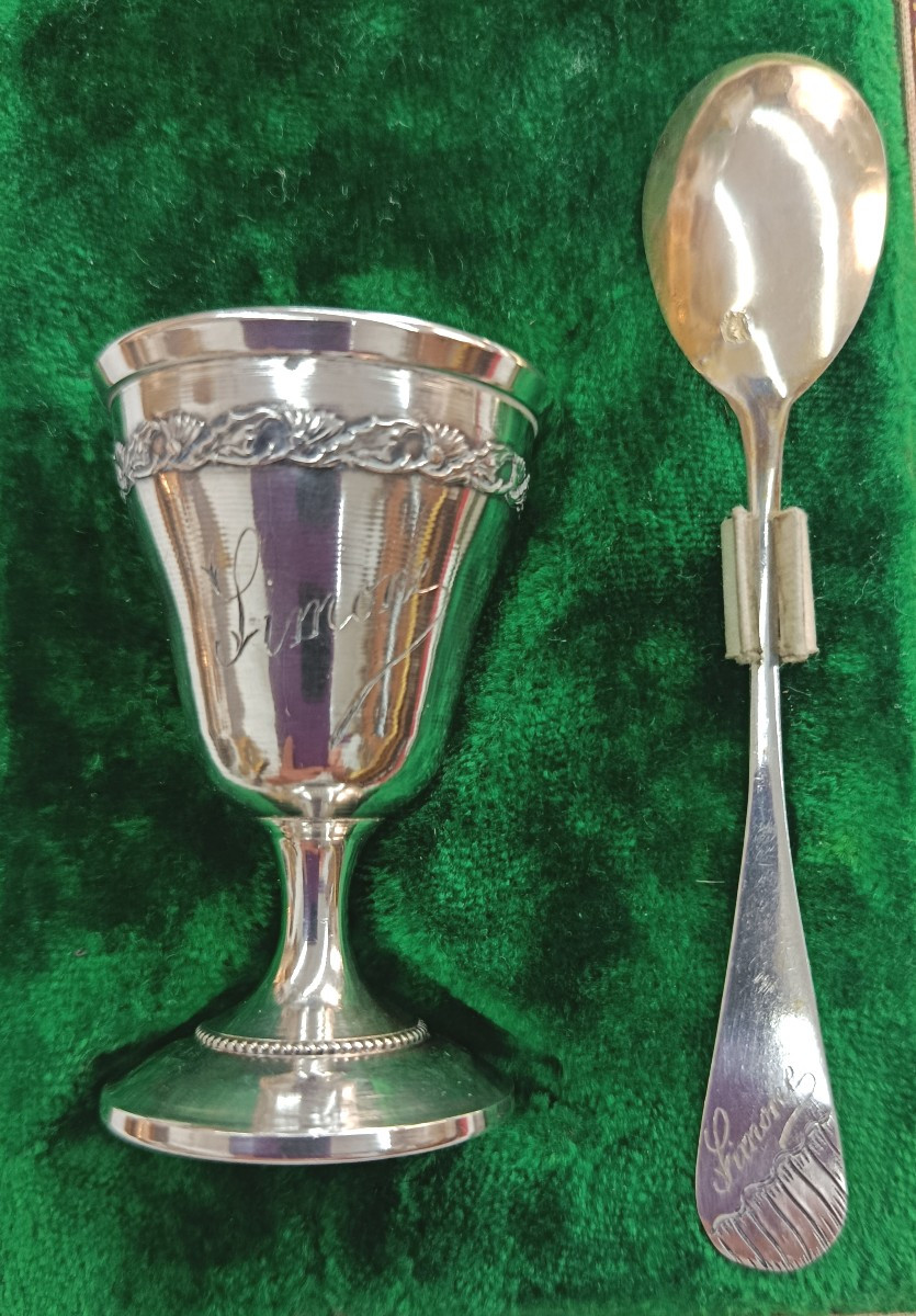 Coquetier et sa cuillère en Argent " Simone "
