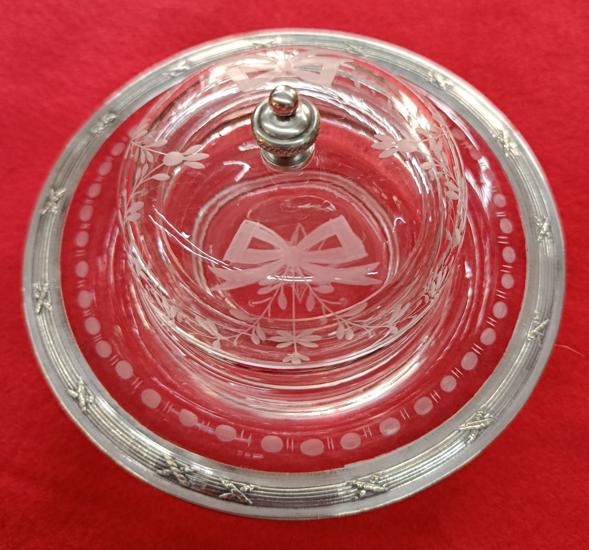 Round Crystal And Silver Butter Dish-photo-2