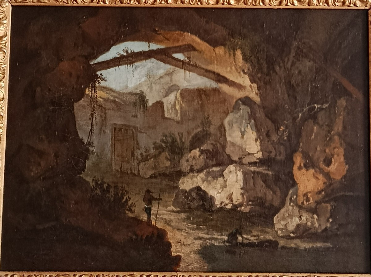 La Grotte de Neptune à Tivoli huile sur toile XVIII ème-photo-2