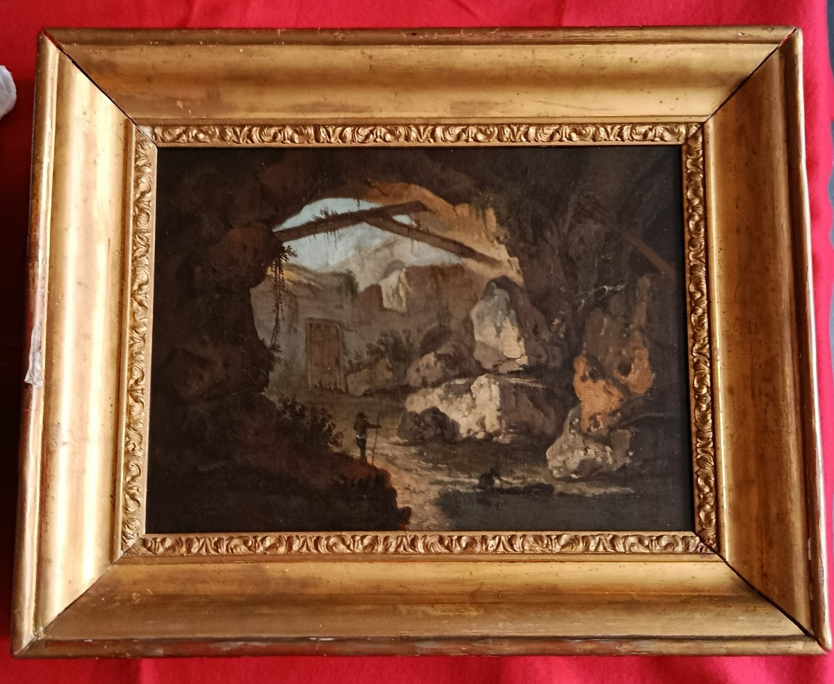 La Grotte de Neptune à Tivoli huile sur toile XVIII ème