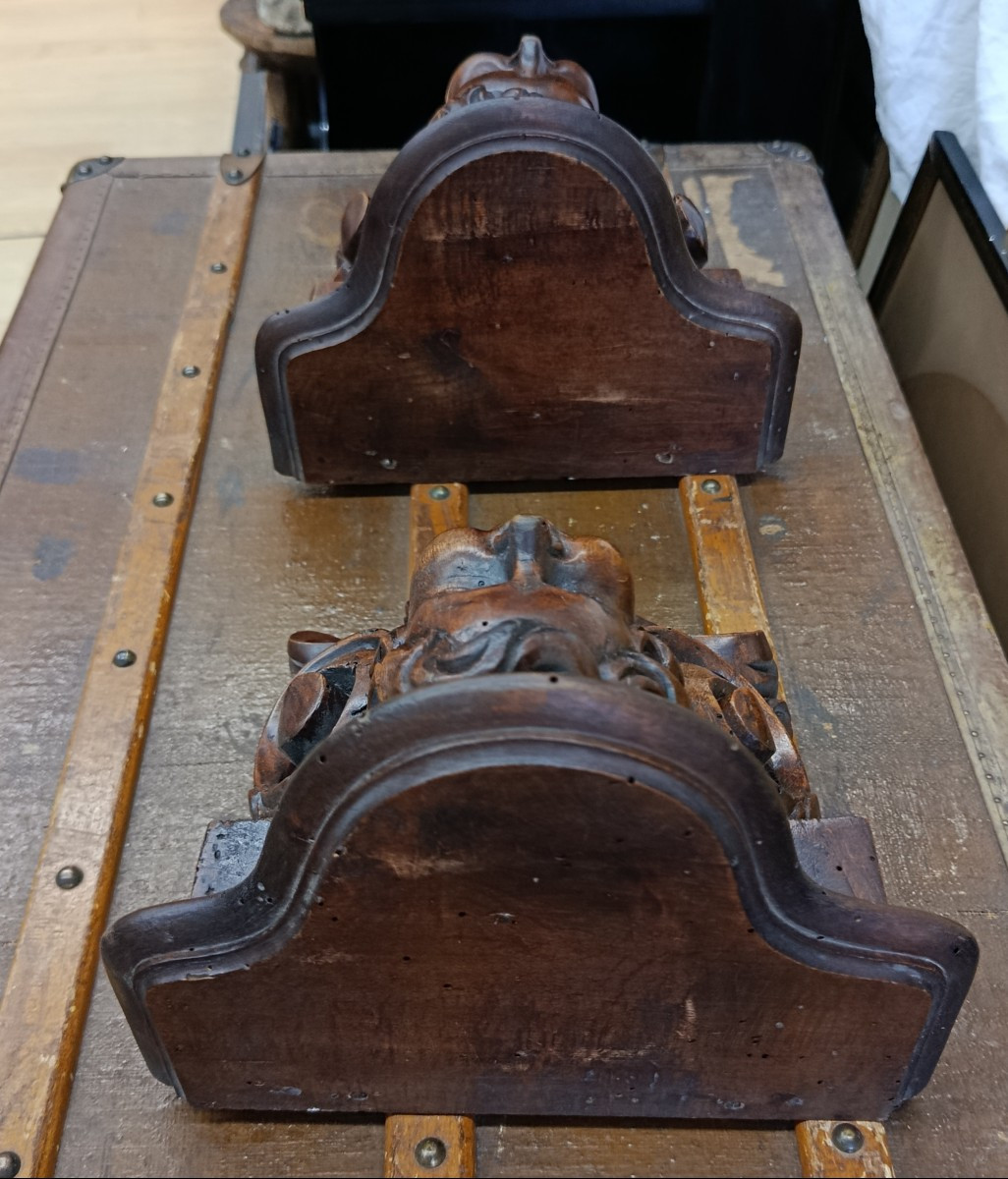 Pair Of Wooden Wall Sconces With Cherub And Shell Motifs-photo-4