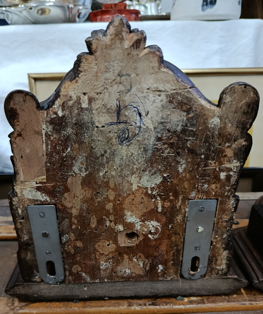 Pair Of Wooden Wall Sconces With Cherub And Shell Motifs-photo-2