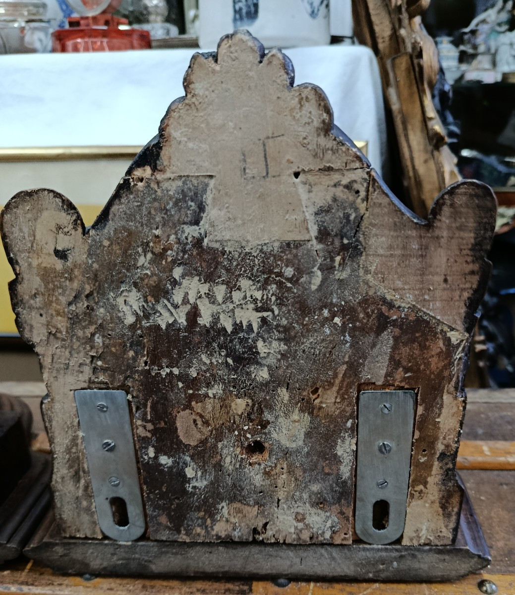 Pair Of Wooden Wall Sconces With Cherub And Shell Motifs-photo-3