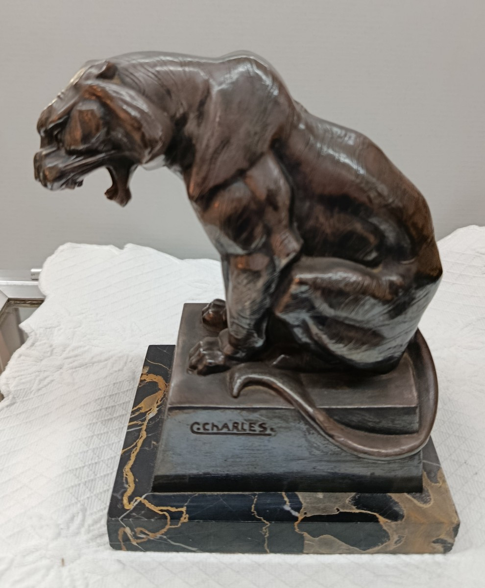 C. Charles Art Deco Tiger Sculpture-photo-3