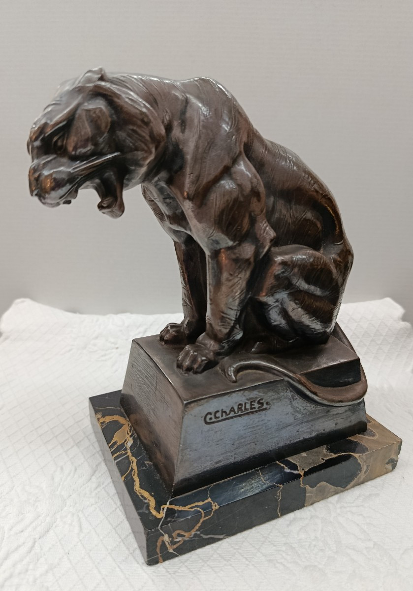 C. Charles Art Deco Tiger Sculpture