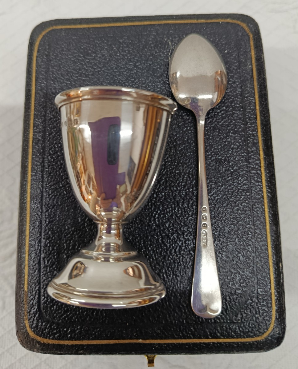 Egg Cup And Silver Spoon Birmingham 1930-photo-3