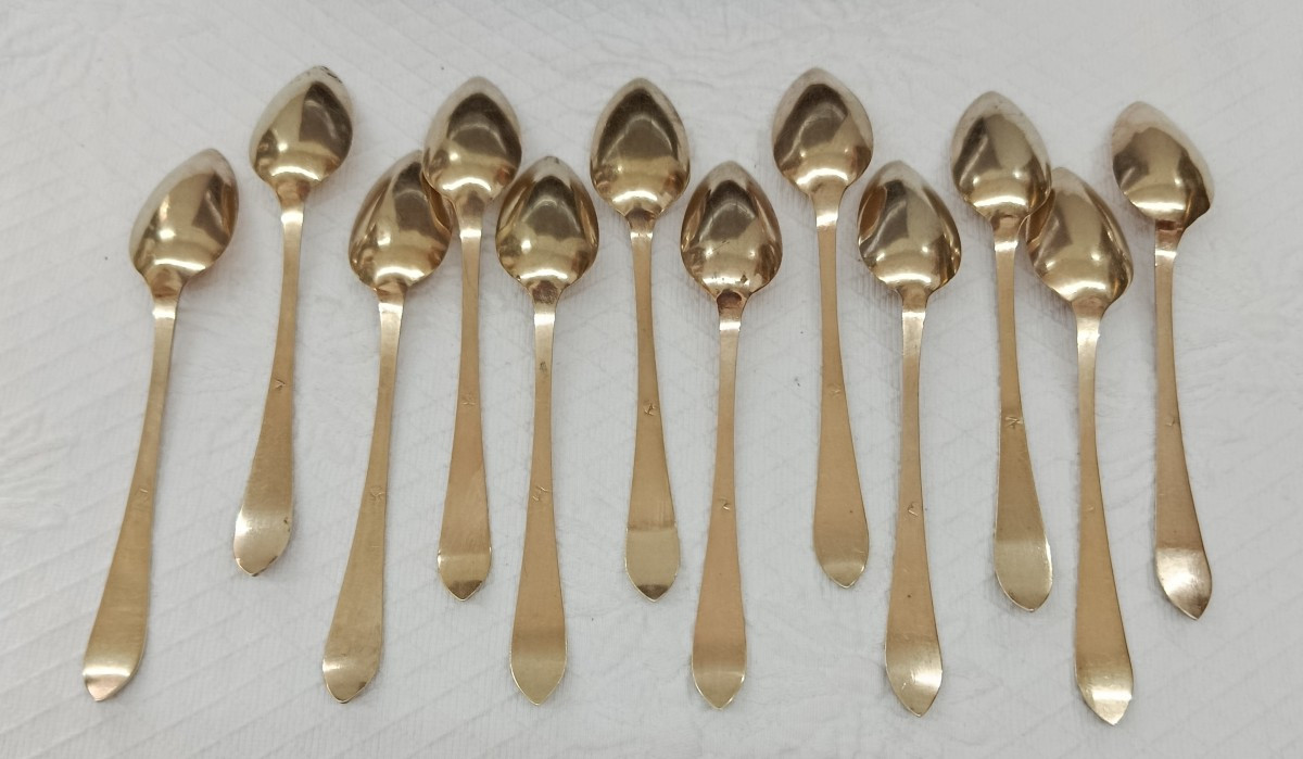 12 petites cuillères en Argent vermeillé XIX poinçon.Vieillard-photo-4