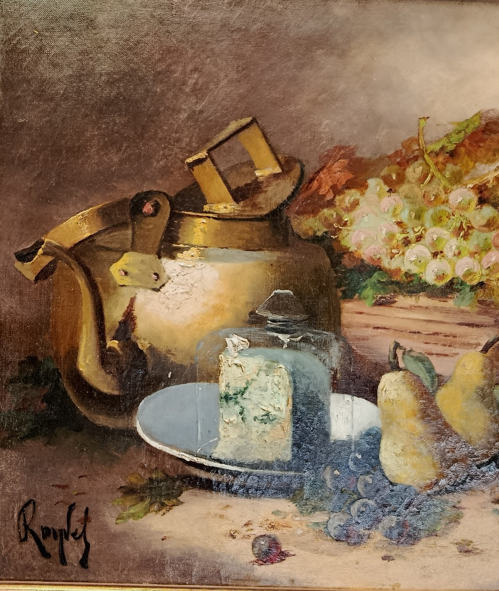 Fruits et Fromage... huile sur toile XIX-photo-2