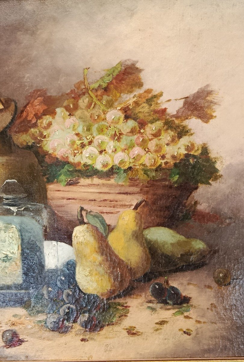 Fruits et Fromage... huile sur toile XIX-photo-4