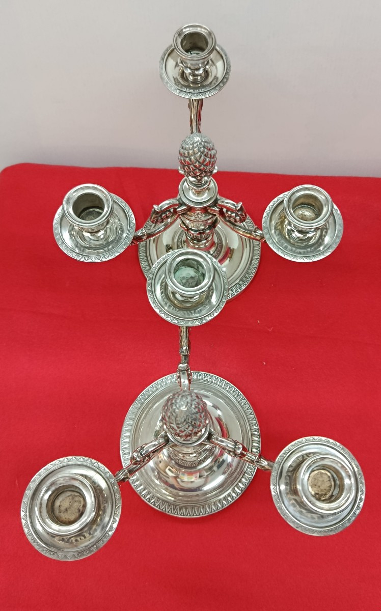 Paire de Chandeliers en métal argenté Chrysalia -photo-3