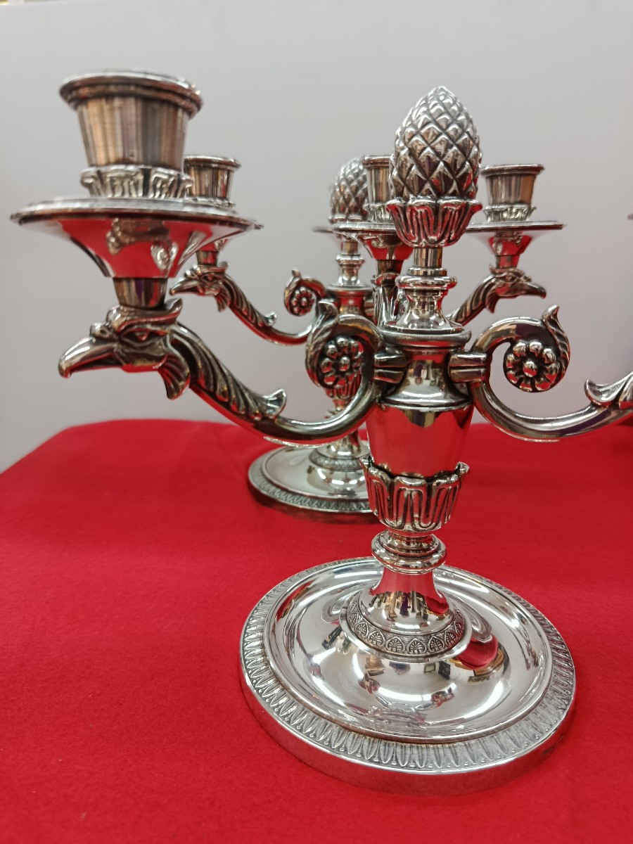 Paire de Chandeliers en métal argenté Chrysalia -photo-1