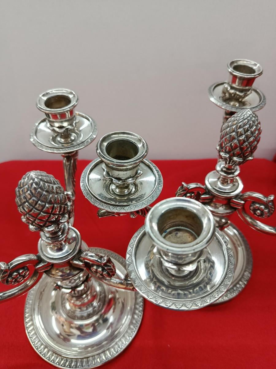 Paire de Chandeliers en métal argenté Chrysalia -photo-2